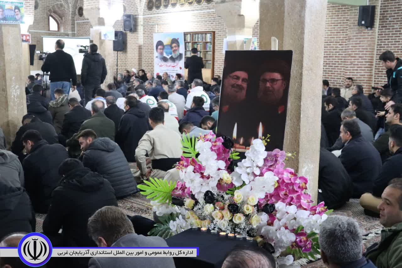 آیین بزرگداشت شهید سیدحسن نصرالله و شهید سید هاشم صفی الدین در مسجد جامع مهاباد